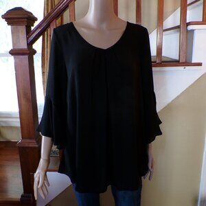 JCZHWQU NWT Ladies' Bell Sleeve Black Blouse Scoop & Tie Back Neckline Size MED